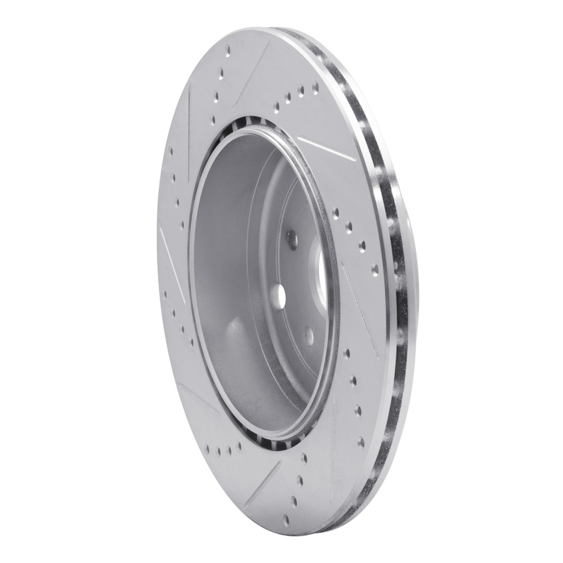 Subaru WRX STI Brake Rotor (1) - Rear Right - R1 Concepts - Drilled & Slotted - Silver - `18-`25